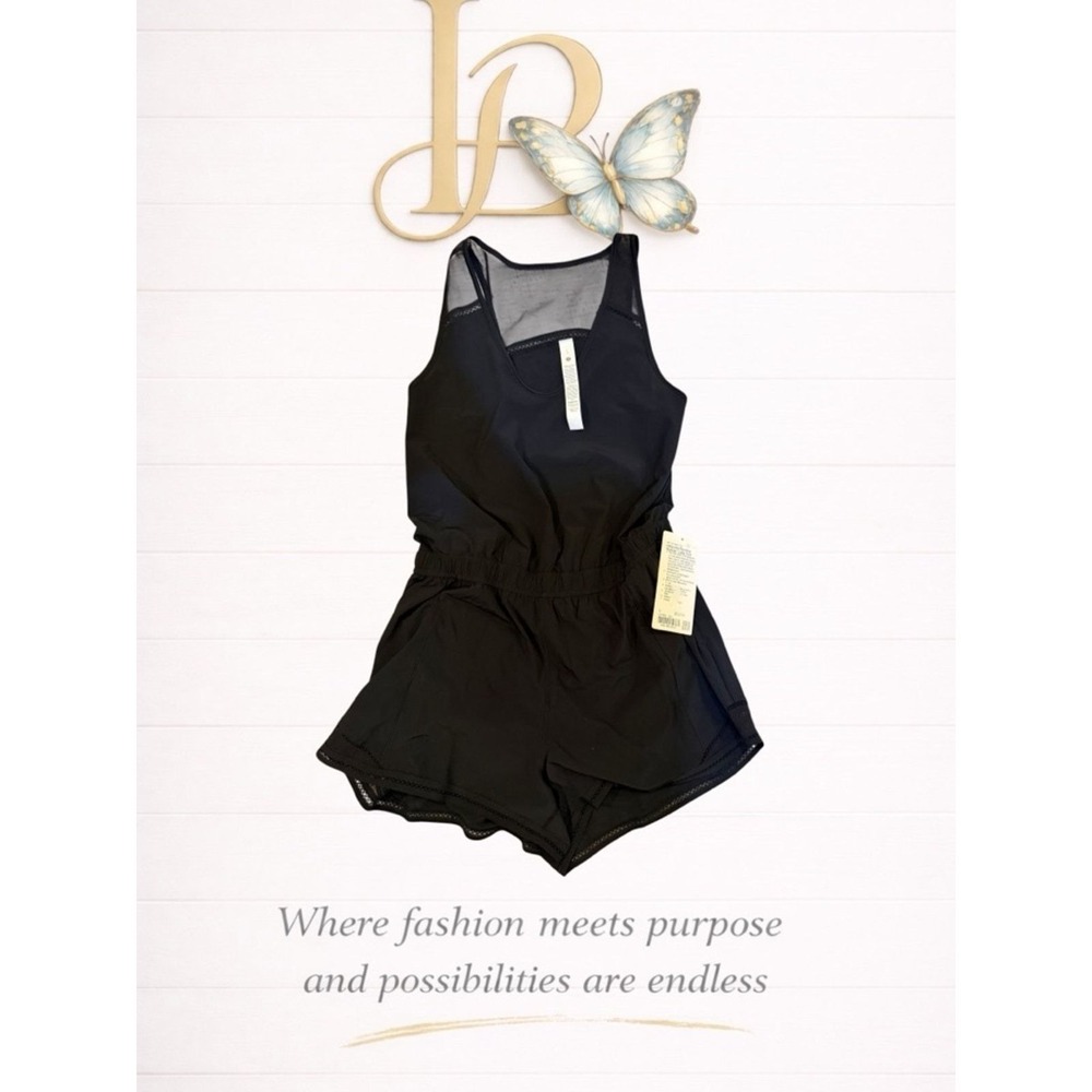 Lululemon Hotty Hot Running Romper *Lace Trim Black Large